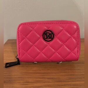 Badgley Mischka small diamond quilted zip around in coral/hot pink faux leather